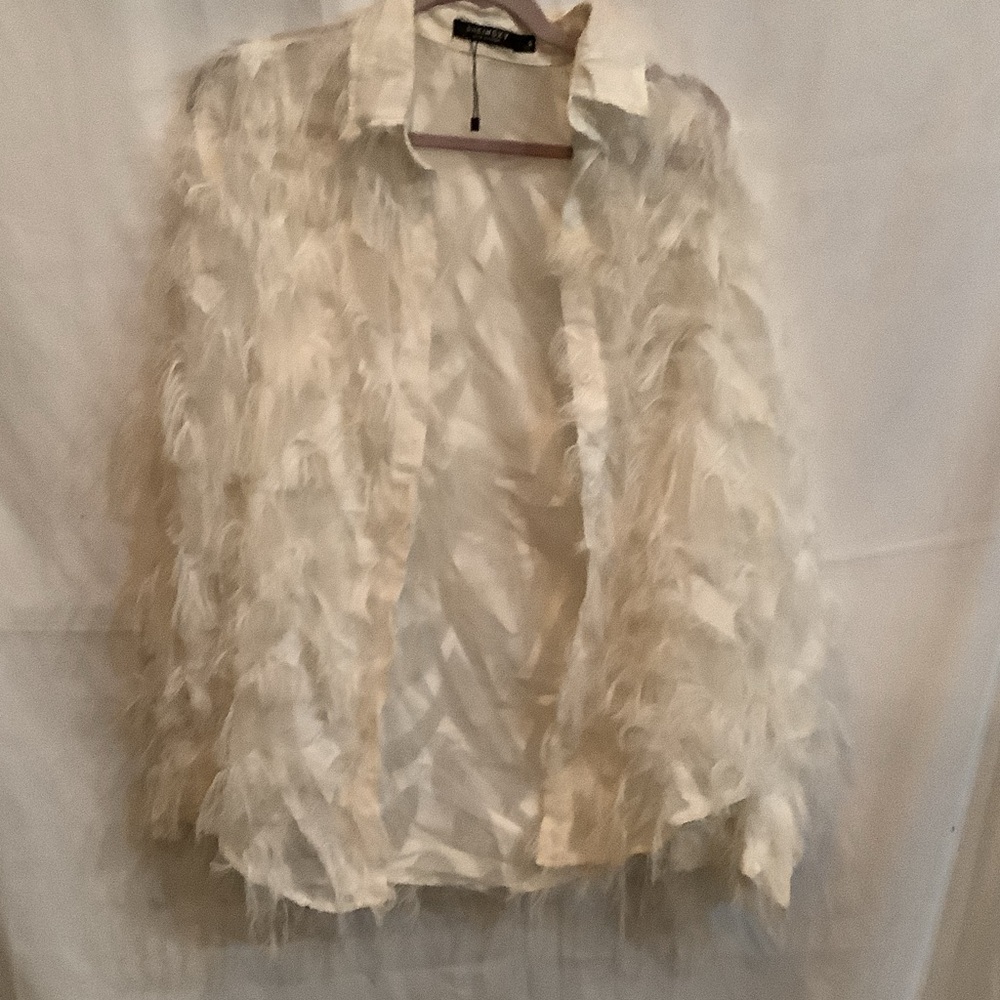 SHEIN Cream Jacket with Feathered Detail